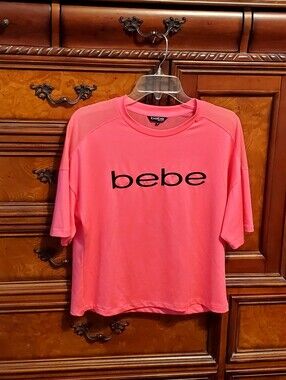 BEBE Sport hot pink mesh shoulder boxy T shirt M